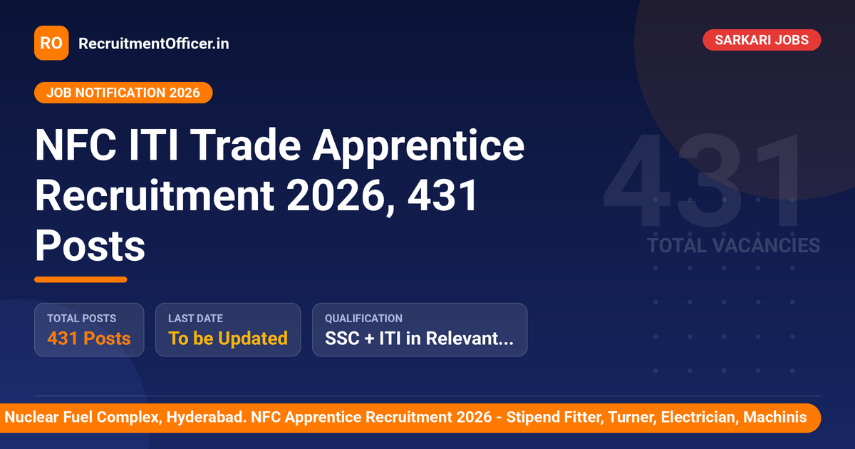 NFC ITI Trade Apprentice Recruitment 2026, 431 Posts 1 NFC ITI Trade Apprentice Recruitment 2026, 431 Posts - RecruitmentOfficer.in