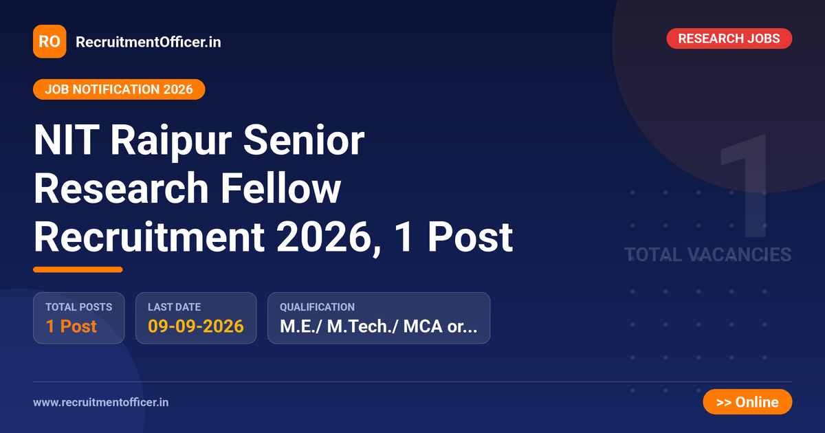 NIT Raipur Senior Research Fellow Recruitment 2026, 1 Post - RecruitmentOfficer.in