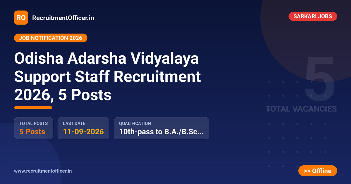 Odisha Adarsha Vidyalaya Support Staff Recruitment 2026, 5 Posts - RecruitmentOfficer.in