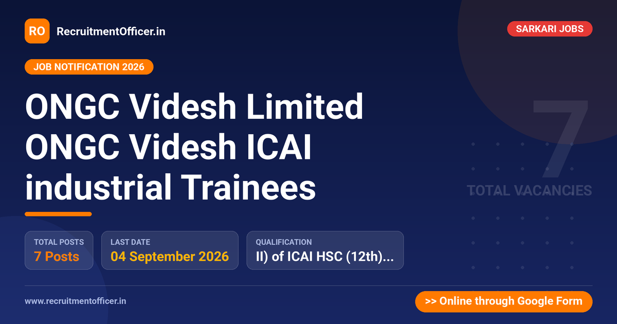 ONGC Videsh Limited ONGC Videsh ICAI industrial Trainees 1 ONGC Videsh Limited ONGC Videsh ICAI industrial Trainees - RecruitmentOfficer.in