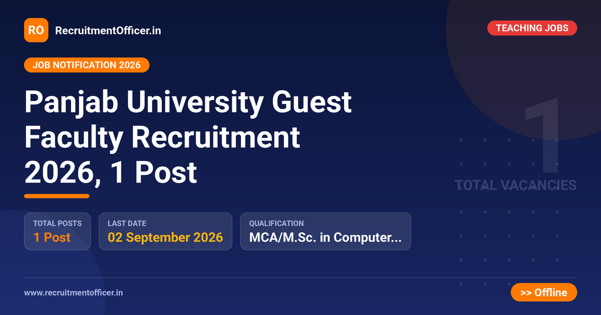 Panjab University Guest Faculty Recruitment 2026, 1 Post 1 Panjab University Guest Faculty Recruitment 2026, 1 Post - RecruitmentOfficer.in