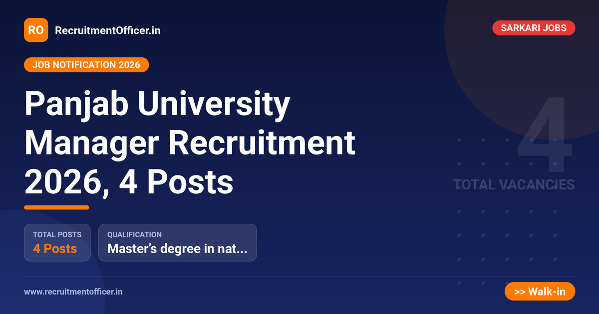 Panjab University Manager Recruitment 2026, 4 Posts - RecruitmentOfficer.in
