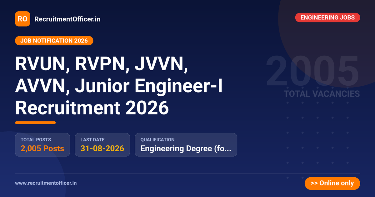 RVUN, RVPN, JVVN, AVVN, Junior Engineer-I Recruitment 2026 1 RVUN, RVPN, JVVN, AVVN, Junior Engineer-I Recruitment 2026 - RecruitmentOfficer.in