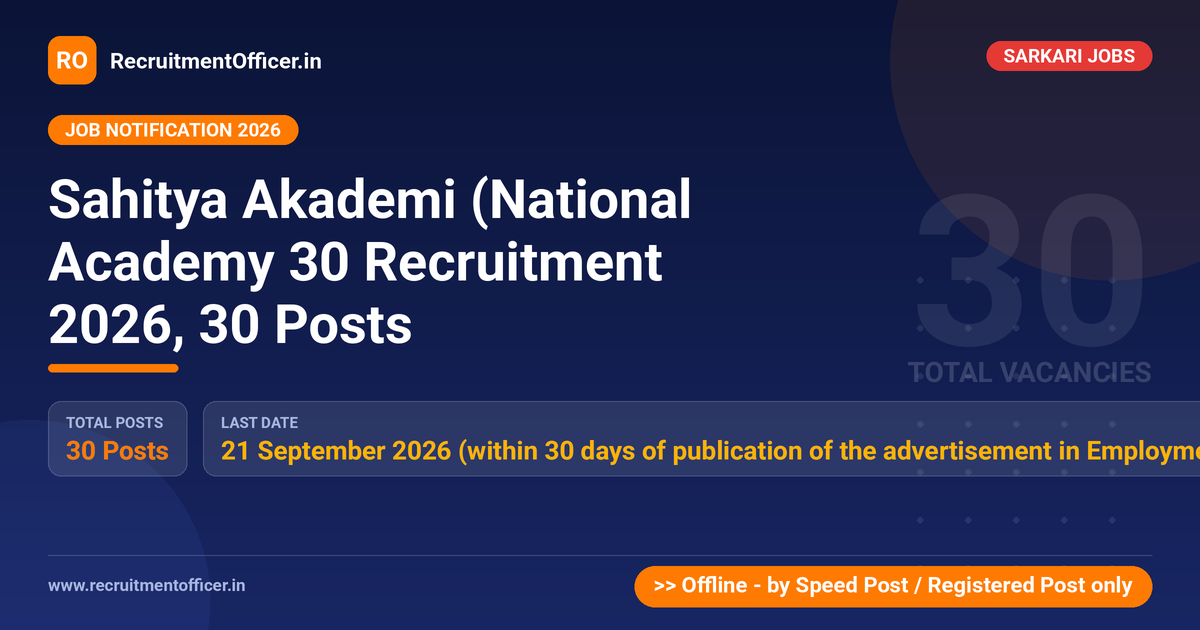 Sahitya Akademi (National Academy 30 Recruitment 2026, 30 Posts - RecruitmentOfficer.in