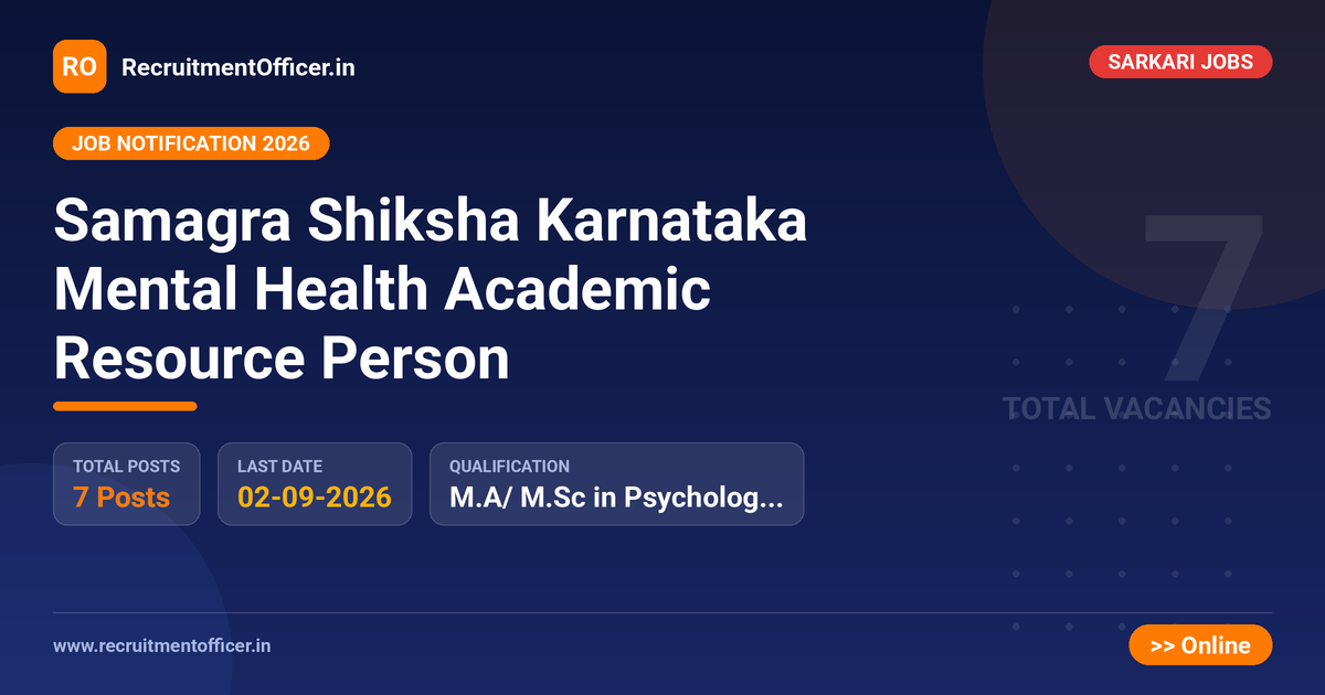 Samagra Shiksha Karnataka Mental Health Academic Resource Person - RecruitmentOfficer.in