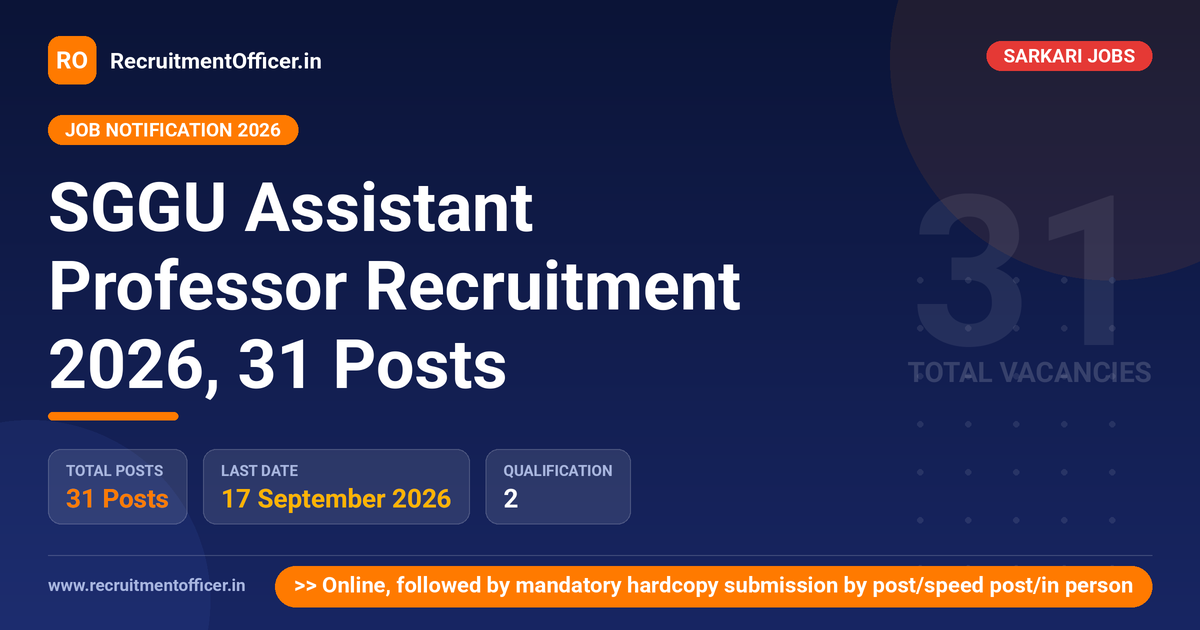 SGGU Assistant Professor Recruitment 2026, 31 Posts - RecruitmentOfficer.in