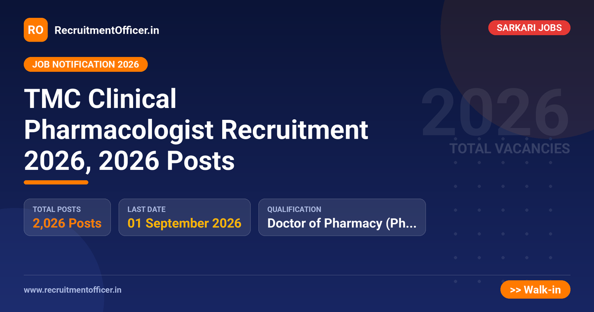 TMC Clinical Pharmacologist Recruitment 2026, 2026 Posts - RecruitmentOfficer.in