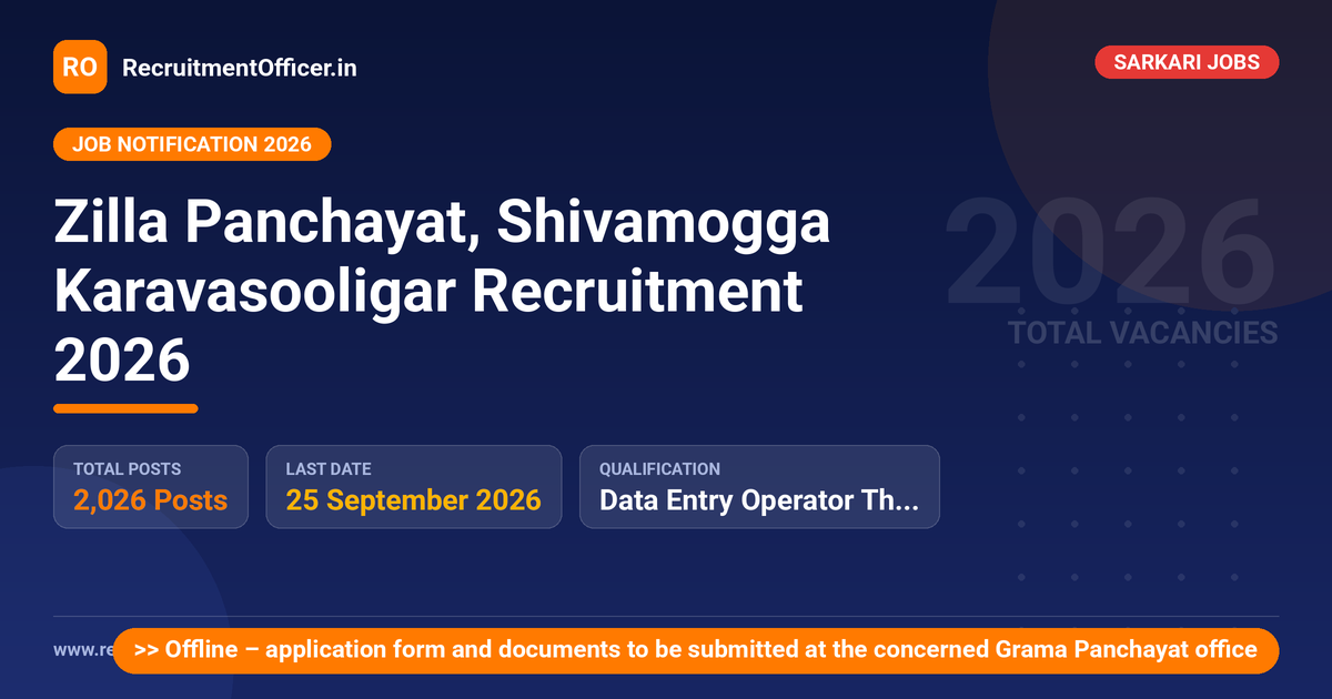Zilla Panchayat, Shivamogga Karavasooligar Recruitment 2026 1 Zilla Panchayat, Shivamogga Karavasooligar Recruitment 2026 - RecruitmentOfficer.in