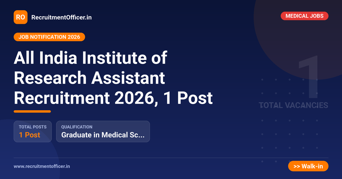 All India Institute of Research Assistant Recruitment 2026, 1 Post - RecruitmentOfficer.in