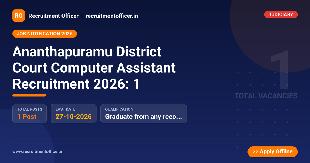 Ananthapuramu District Court Computer Assistant Recruitment 2026: 1 1 Ananthapuramu District Court Computer Assistant Recruitment 2026: 1 - NRAI nrai.in