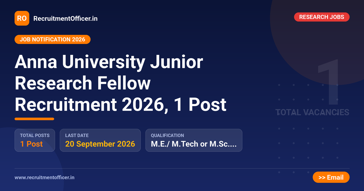 Anna University Junior Research Fellow Recruitment 2026, 1 Post - RecruitmentOfficer.in