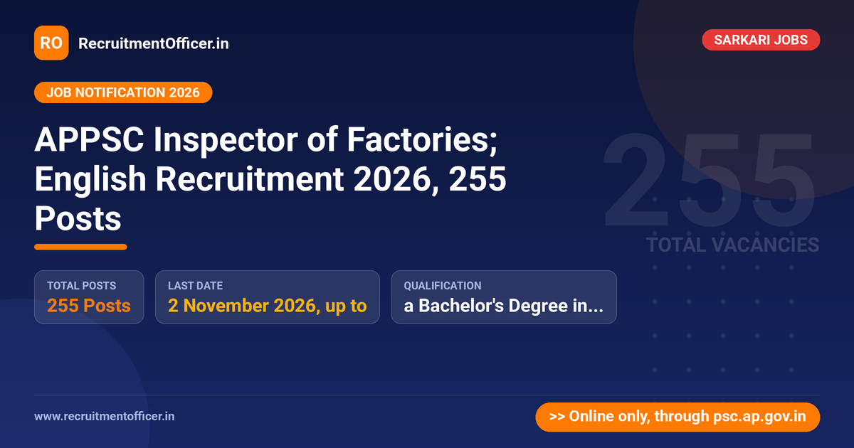 APPSC Inspector of Factories; English Recruitment 2026, 255 Posts 1 APPSC Inspector of Factories; English Recruitment 2026, 255 Posts - RecruitmentOfficer.in