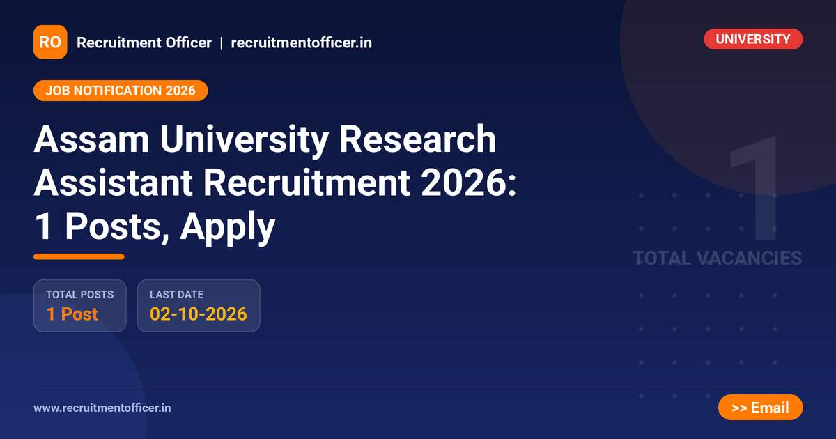 Assam University Research Assistant Recruitment 2026: 1 Posts, Apply 1 Assam University Research Assistant Recruitment 2026: 1 Posts, Apply - NRAI nrai.in