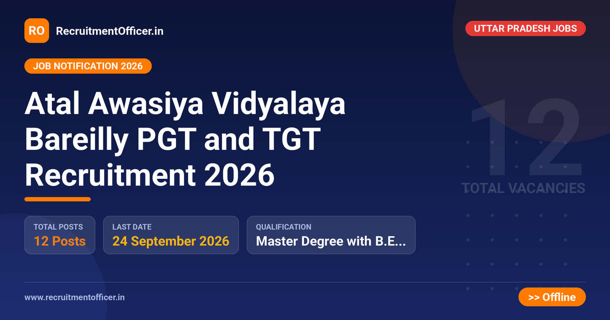 Atal Awasiya Vidyalaya Bareilly PGT and TGT Recruitment 2026 - RecruitmentOfficer.in