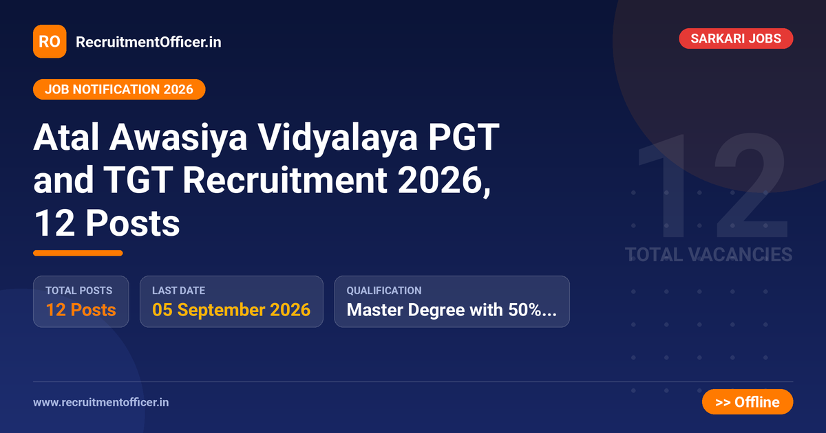 Atal Awasiya Vidyalaya PGT and TGT Recruitment 2026, 12 Posts - RecruitmentOfficer.in