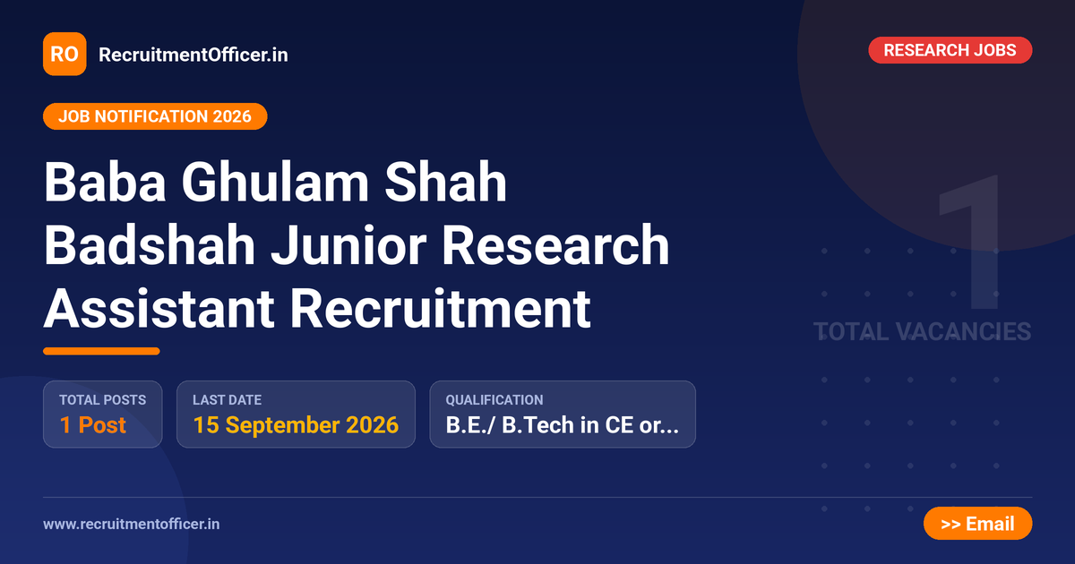 Baba Ghulam Shah Badshah Junior Research Assistant Recruitment - RecruitmentOfficer.in