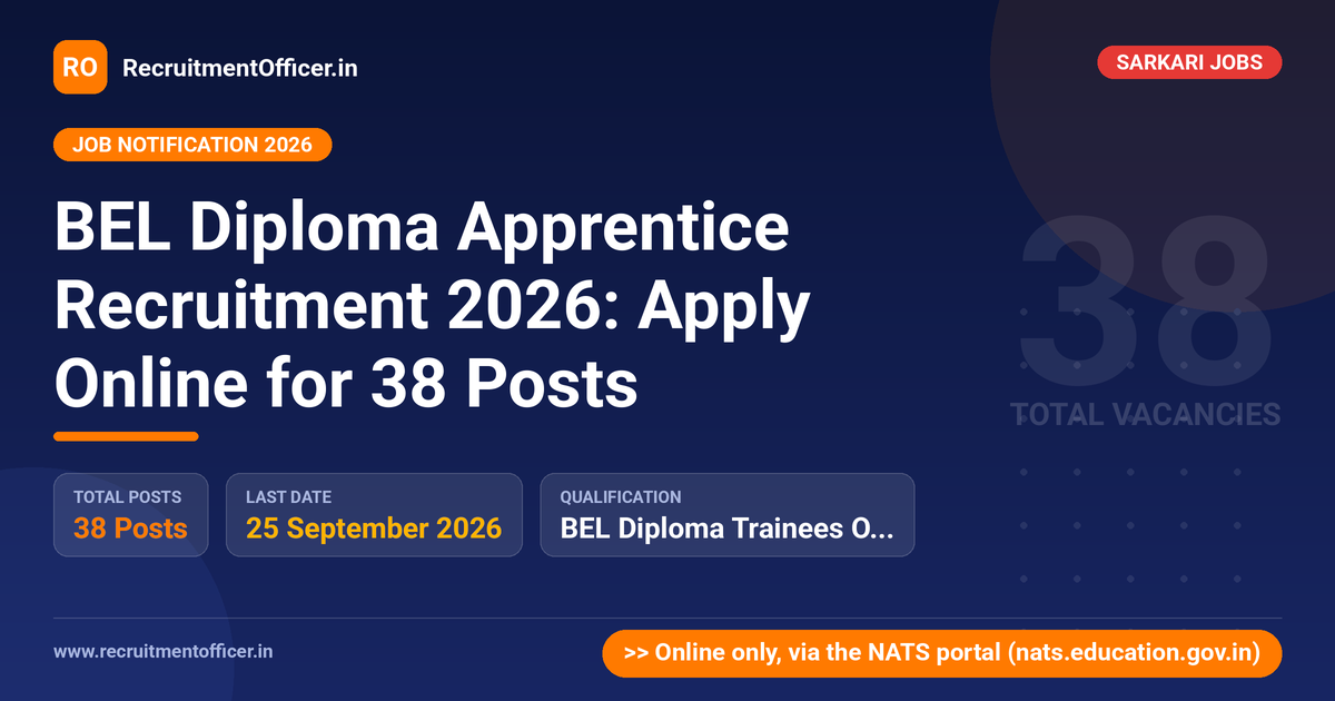 BEL Diploma Apprentice Recruitment 2026: Apply Online for 38 Posts 1 BEL Diploma Apprentice Recruitment 2026: Apply Online for 38 Posts - RecruitmentOfficer.in