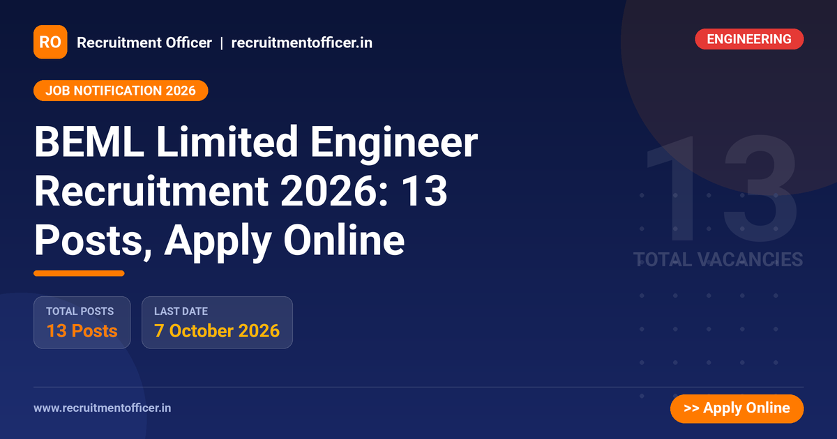 BEML Limited Engineer Recruitment 2026: 13 Posts, Apply Online - NRAI nrai.in