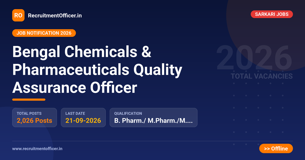 Bengal Chemicals & Pharmaceuticals Quality Assurance Officer 1 Bengal Chemicals & Pharmaceuticals Quality Assurance Officer - RecruitmentOfficer.in