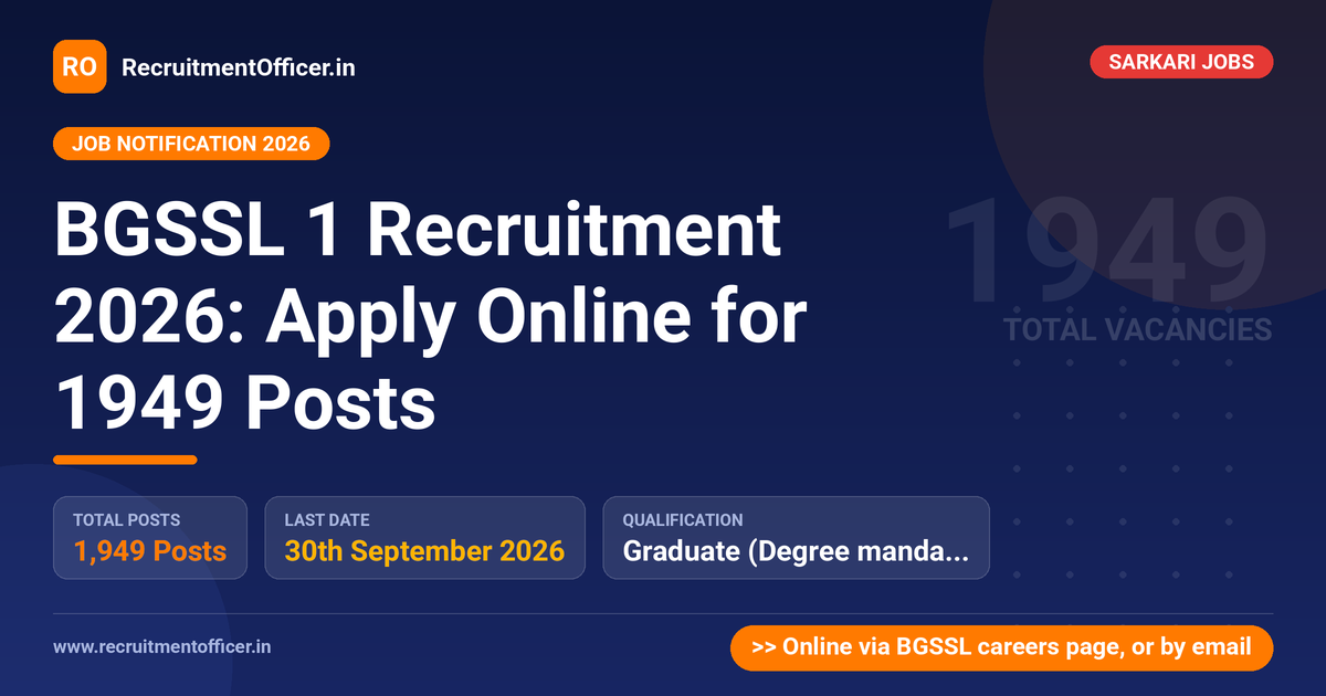 BGSSL 1 Recruitment 2026: Apply Online for 1949 Posts - RecruitmentOfficer.in