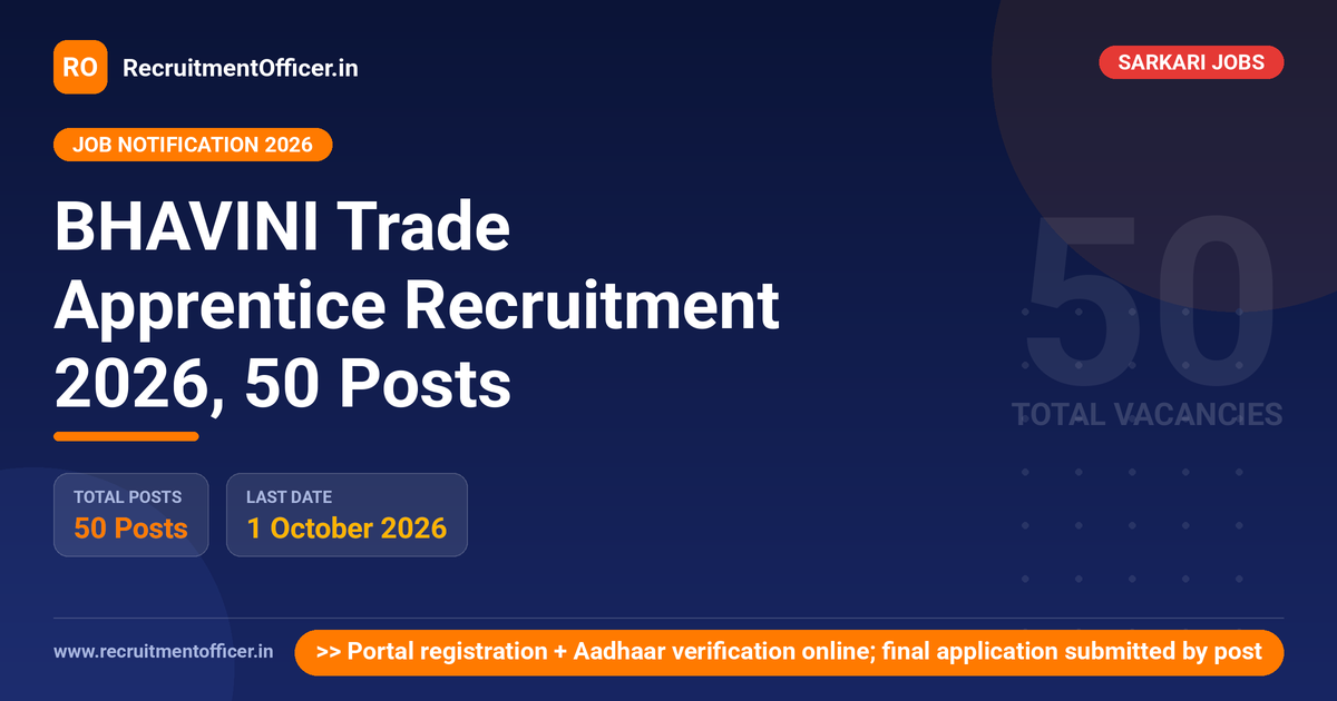 BHAVINI Trade Apprentice Recruitment 2026, 50 Posts 1 BHAVINI Trade Apprentice Recruitment 2026, 50 Posts - RecruitmentOfficer.in