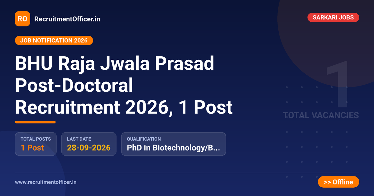 BHU Raja Jwala Prasad Post-Doctoral Recruitment 2026, 1 Post 1 BHU Raja Jwala Prasad Post-Doctoral Recruitment 2026, 1 Post - RecruitmentOfficer.in