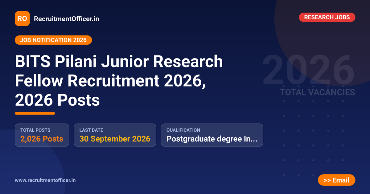 BITS Pilani Junior Research Fellow Recruitment 2026, 2026 Posts - RecruitmentOfficer.in