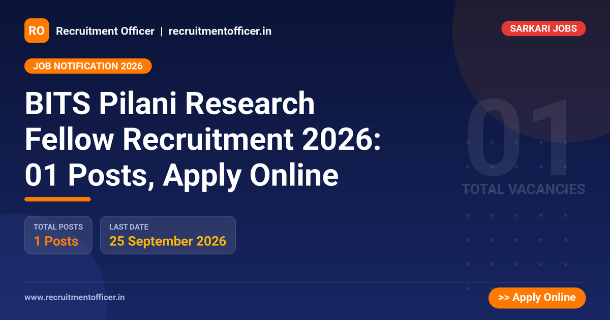 BITS Pilani Research Fellow Recruitment 2026: 01 Posts, Apply Online 1 BITS Pilani Research Fellow Recruitment 2026: 01 Posts, Apply Online - NRAI nrai.in