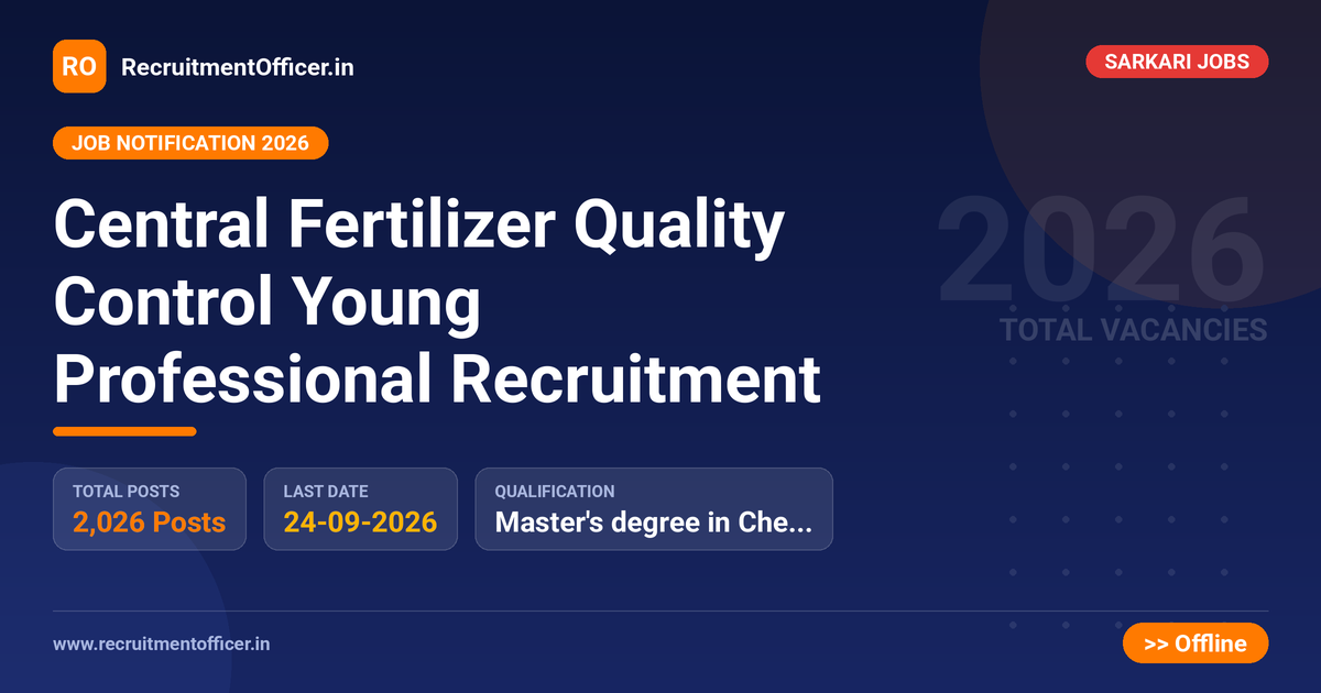 Central Fertilizer Quality Control Young Professional Recruitment - RecruitmentOfficer.in