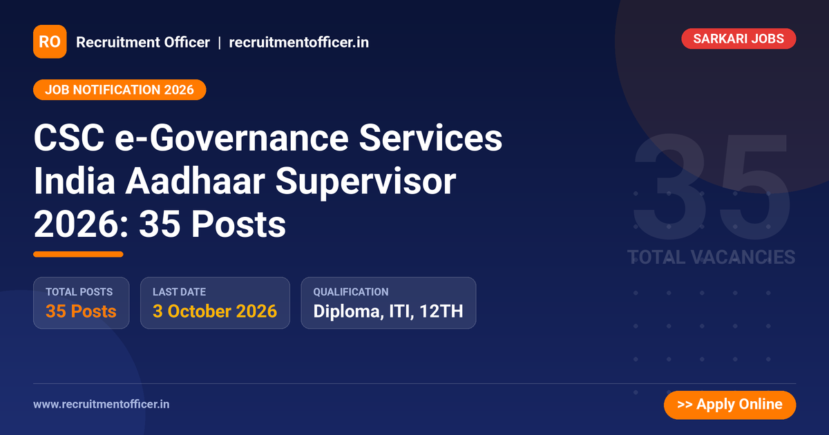 CSC e-Governance Services India Aadhaar Supervisor 2026: 35 Posts 1 CSC e-Governance Services India Aadhaar Supervisor 2026: 35 Posts - NRAI nrai.in