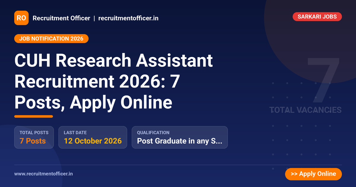 CUH Research Assistant Recruitment 2026: 7 Posts, Apply Online 1 CUH Research Assistant Recruitment 2026: 7 Posts, Apply Online - NRAI nrai.in