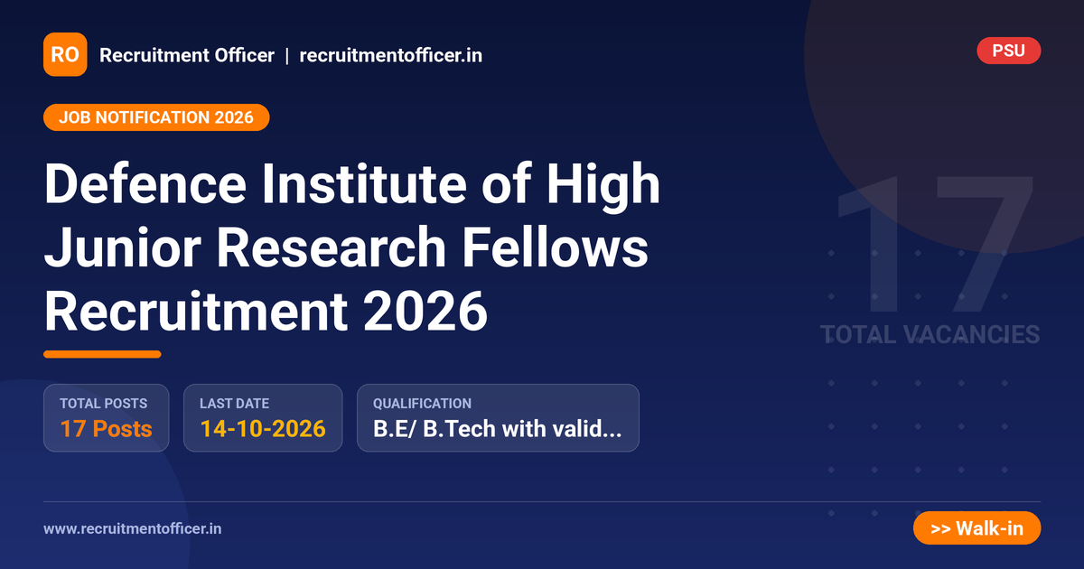 Defence Institute of High Junior Research Fellows Recruitment 2026 - NRAI nrai.in