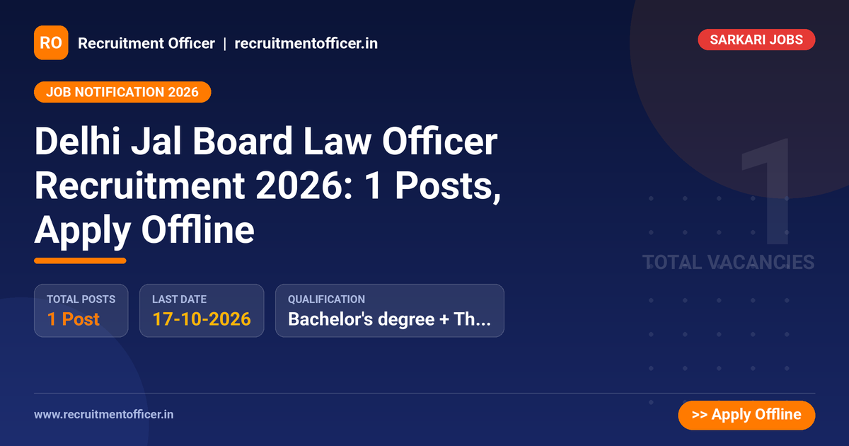 Delhi Jal Board Law Officer Recruitment 2026: 1 Posts, Apply Offline 1 Delhi Jal Board Law Officer Recruitment 2026: 1 Posts, Apply Offline - NRAI nrai.in