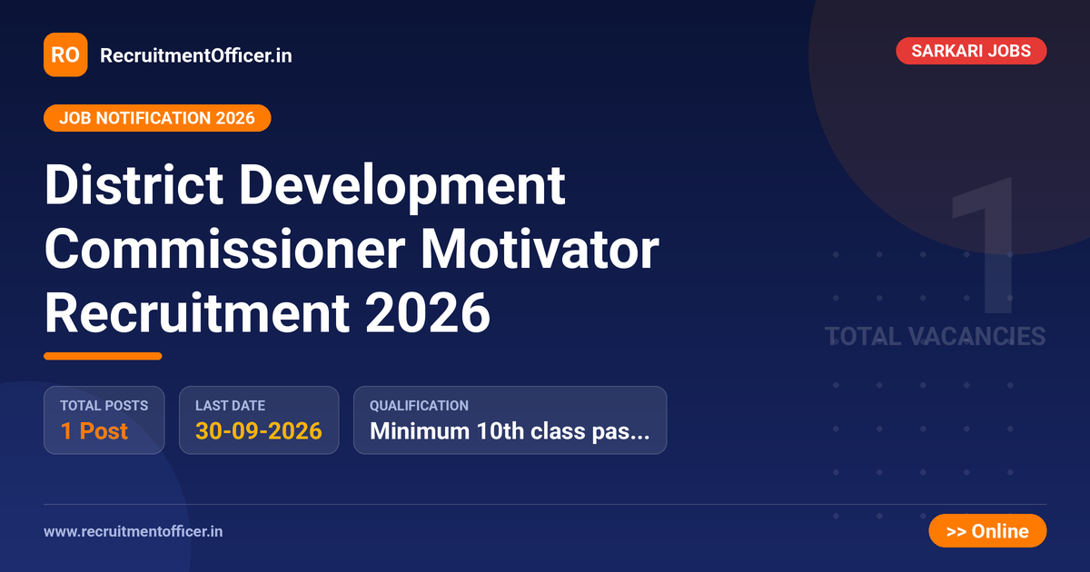 District Development Commissioner Motivator Recruitment 2026 - RecruitmentOfficer.in