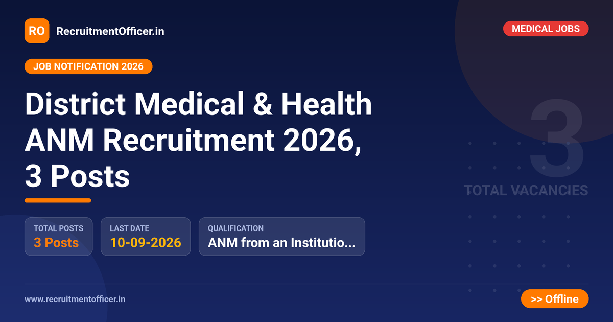District Medical & Health ANM Recruitment 2026, 3 Posts - RecruitmentOfficer.in