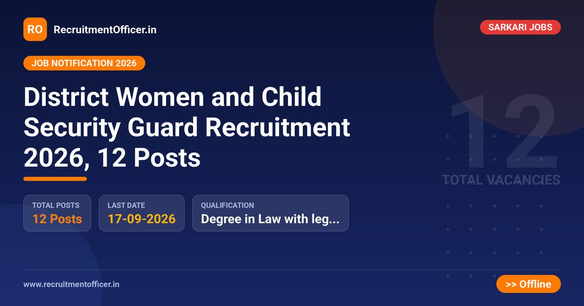 District Women and Child Security Guard Recruitment 2026, 12 Posts - RecruitmentOfficer.in