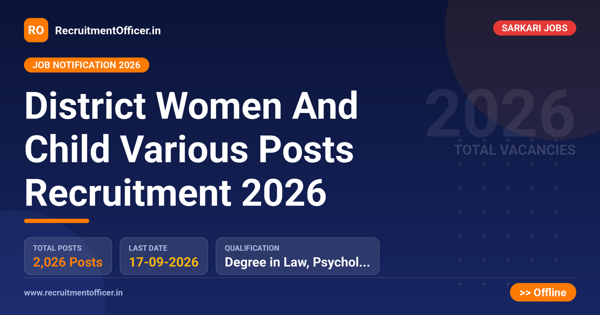 District Women And Child Various Posts Recruitment 2026 1 District Women And Child Various Posts Recruitment 2026 - RecruitmentOfficer.in