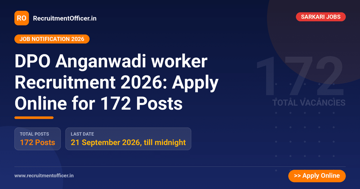 DPO Anganwadi worker Recruitment 2026: Apply Online for 172 Posts - RecruitmentOfficer.in