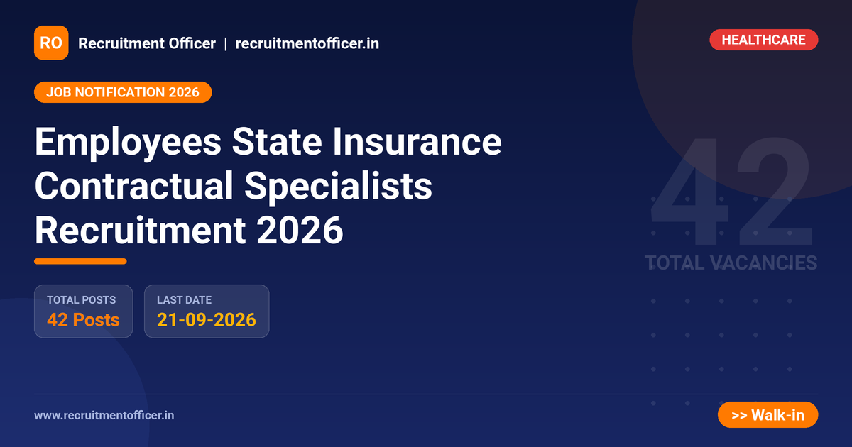 Employees State Insurance Contractual Specialists Recruitment 2026 - NRAI nrai.in