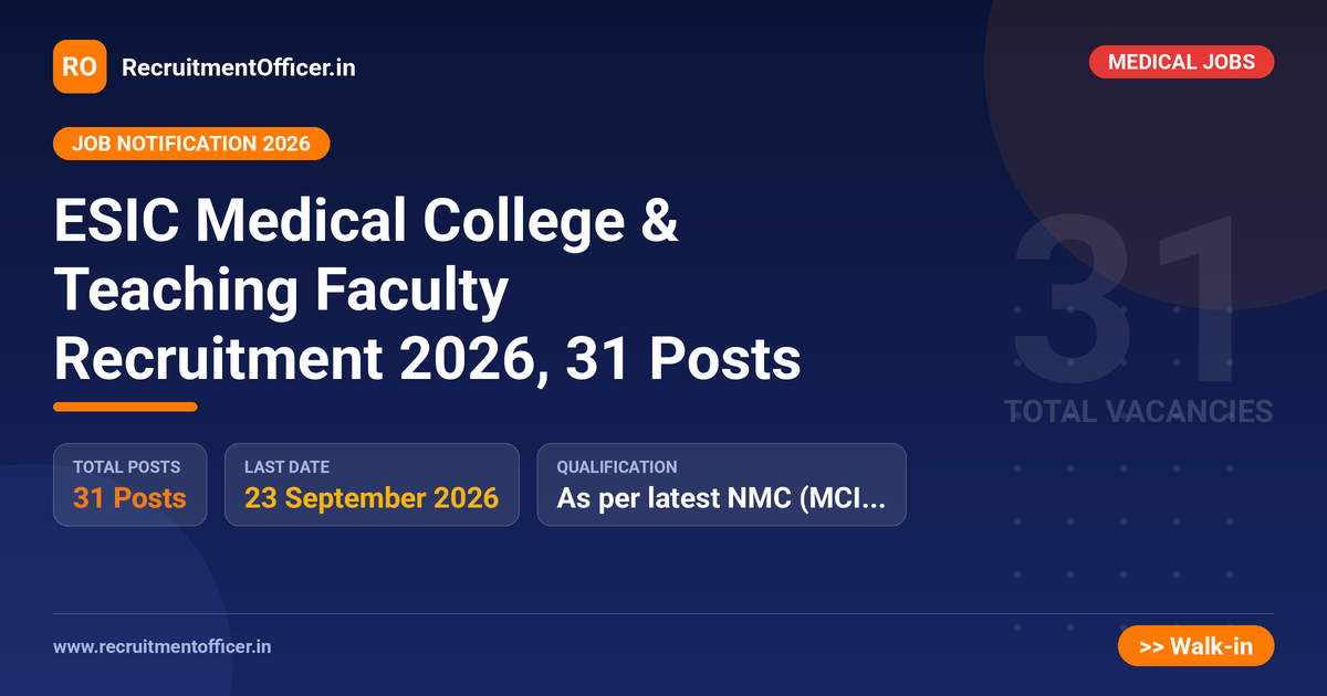 ESIC Medical College & Teaching Faculty Recruitment 2026, 31 Posts - RecruitmentOfficer.in