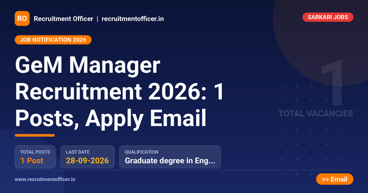 GeM Manager Recruitment 2026: 1 Posts, Apply Email - NRAI nrai.in