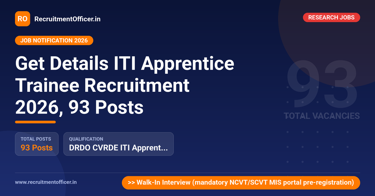 Get Details ITI Apprentice Trainee Recruitment 2026, 93 Posts 1 Get Details ITI Apprentice Trainee Recruitment 2026, 93 Posts - RecruitmentOfficer.in