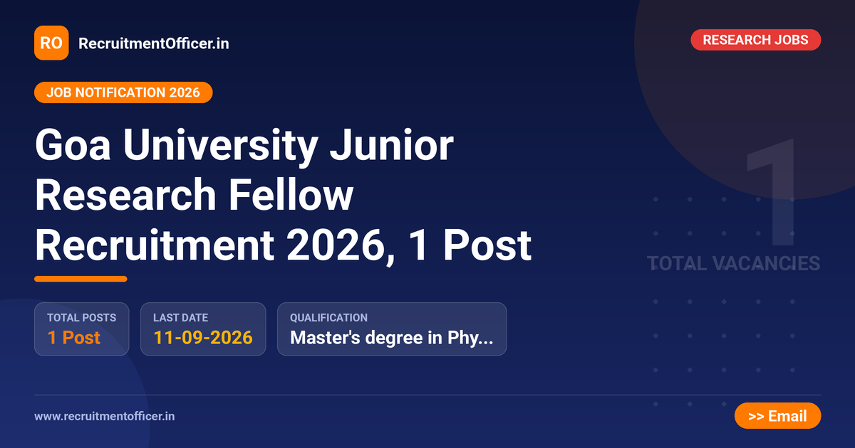 Goa University Junior Research Fellow Recruitment 2026, 1 Post - RecruitmentOfficer.in