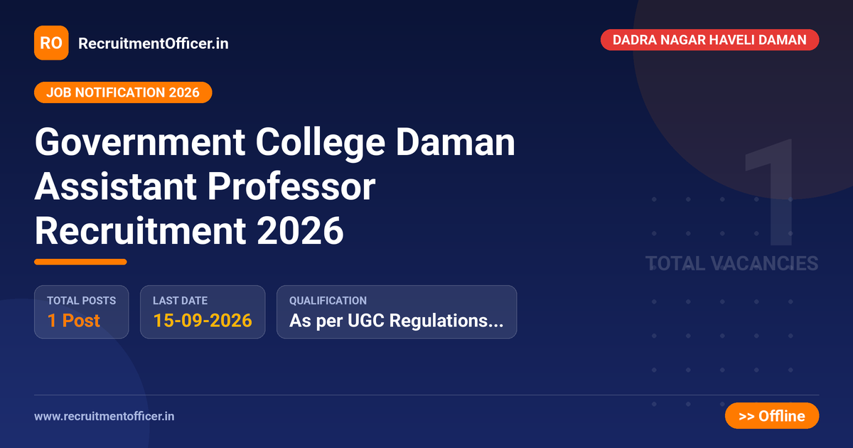 Government College Daman Assistant Professor Recruitment 2026 1 Government College Daman Assistant Professor Recruitment 2026 - RecruitmentOfficer.in
