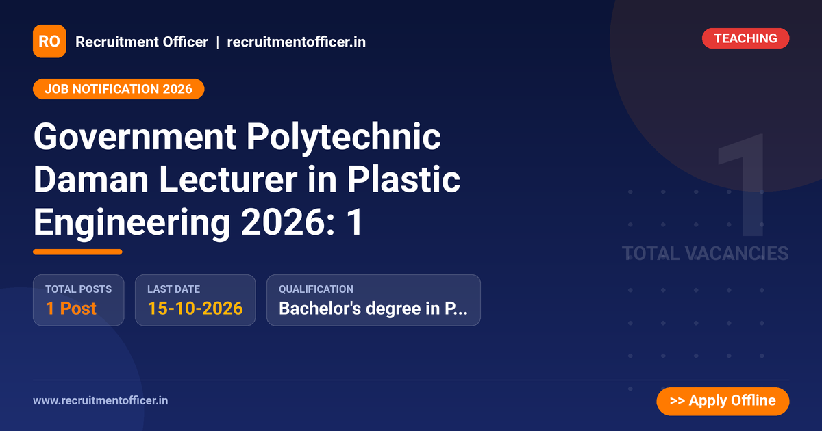 Government Polytechnic Daman Lecturer in Plastic Engineering 2026: 1 - NRAI nrai.in