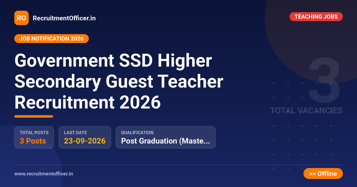 Government SSD Higher Secondary Guest Teacher Recruitment 2026 1 Government SSD Higher Secondary Guest Teacher Recruitment 2026 - RecruitmentOfficer.in