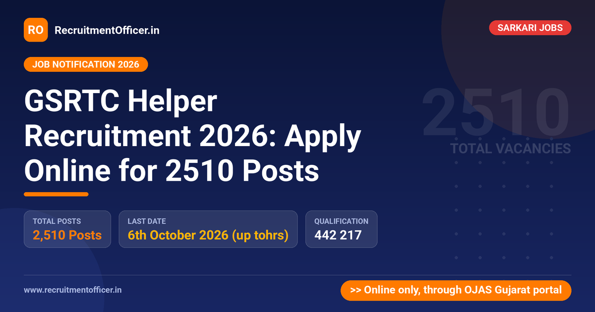 GSRTC Helper Recruitment 2026: Apply Online for 2510 Posts - RecruitmentOfficer.in