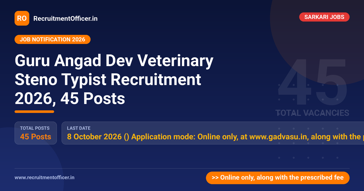 Guru Angad Dev Veterinary Steno Typist Recruitment 2026, 45 Posts - RecruitmentOfficer.in