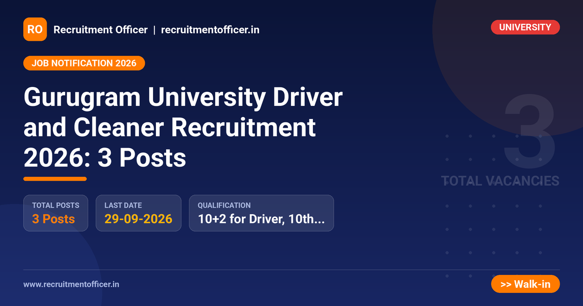 Gurugram University Driver and Cleaner Recruitment 2026: 3 Posts 1 Gurugram University Driver and Cleaner Recruitment 2026: 3 Posts - NRAI nrai.in