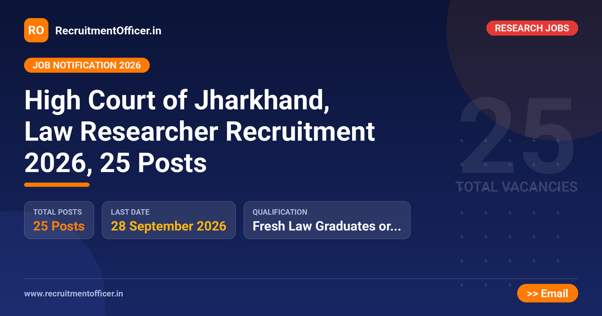 High Court of Jharkhand, Law Researcher Recruitment 2026, 25 Posts 1 High Court of Jharkhand, Law Researcher Recruitment 2026, 25 Posts - RecruitmentOfficer.in